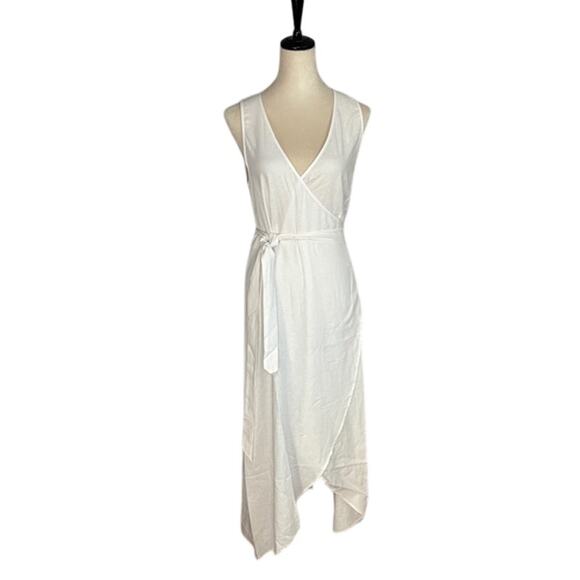 NWT Andie Swim Linen Blend Maxi Wrap Dress, Sz L, V Neck White Resort Vacation - Picture 1 of 9